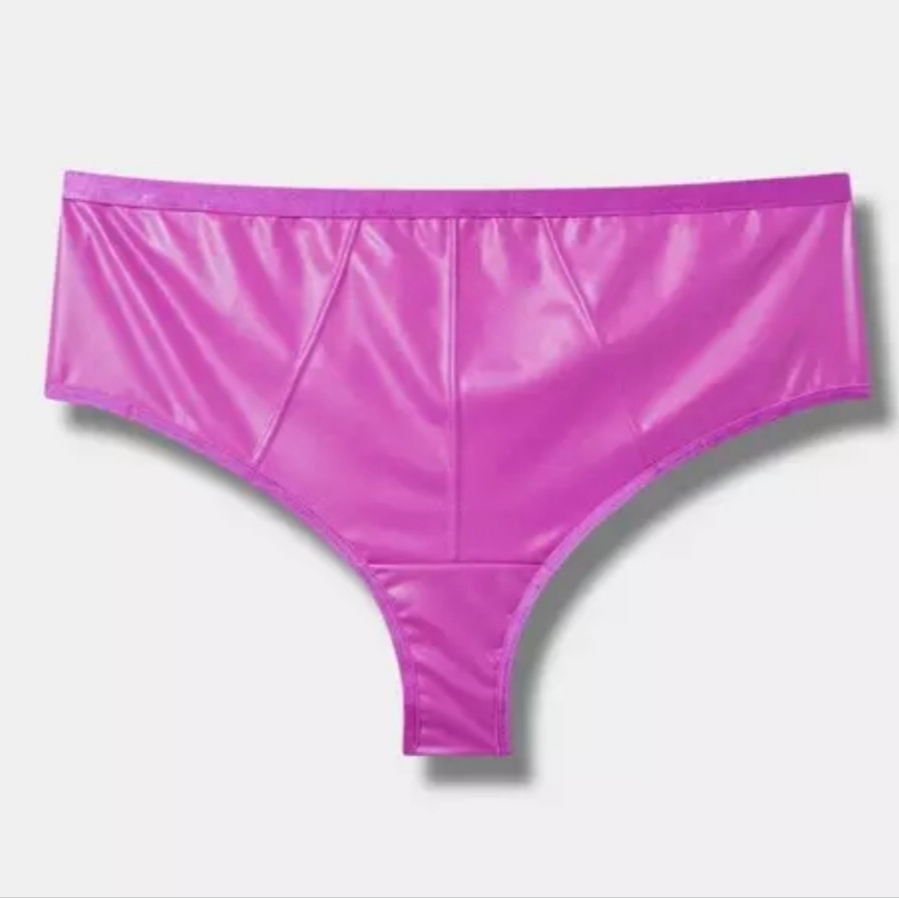 #132 Torrid 2 Pleather Mid Waist High Leg Cheeky - Vivid Violet - Picture 3 of 5